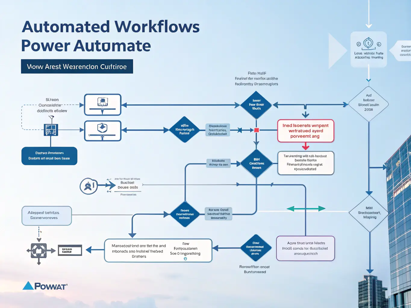 A flowchart diagram illustrating an automated workflow process using Power Automate, highlighting the steps and decision points.