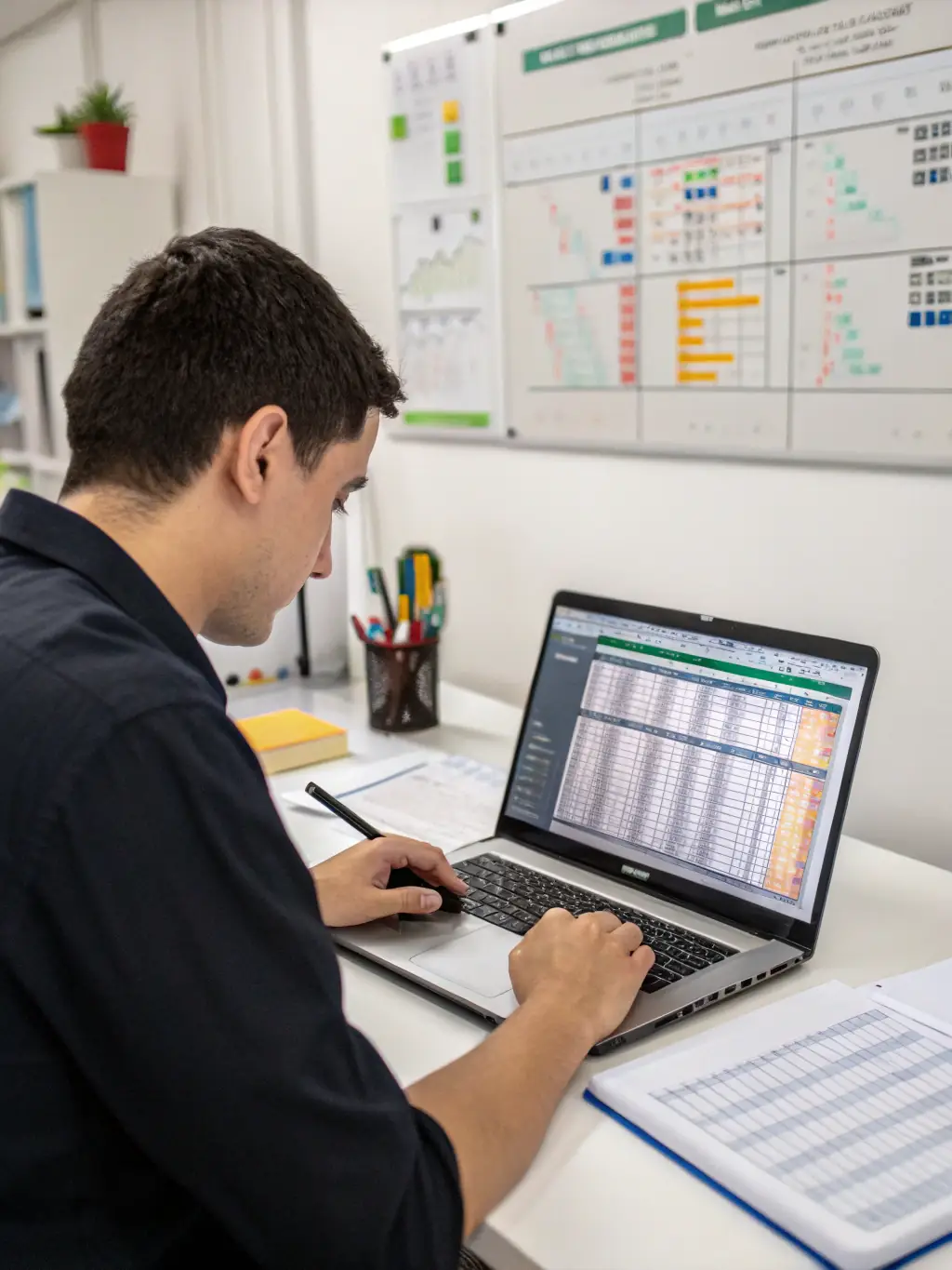 An Excel expert demonstrating advanced spreadsheet functions and data analysis techniques, emphasizing Bessa Consultores' Excel training for enhanced productivity.