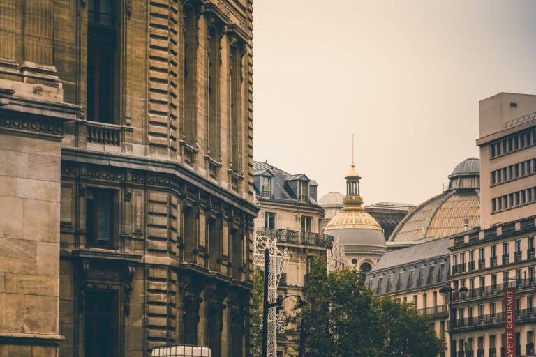 Captivating view of historic European architecture under a soft evening sky.